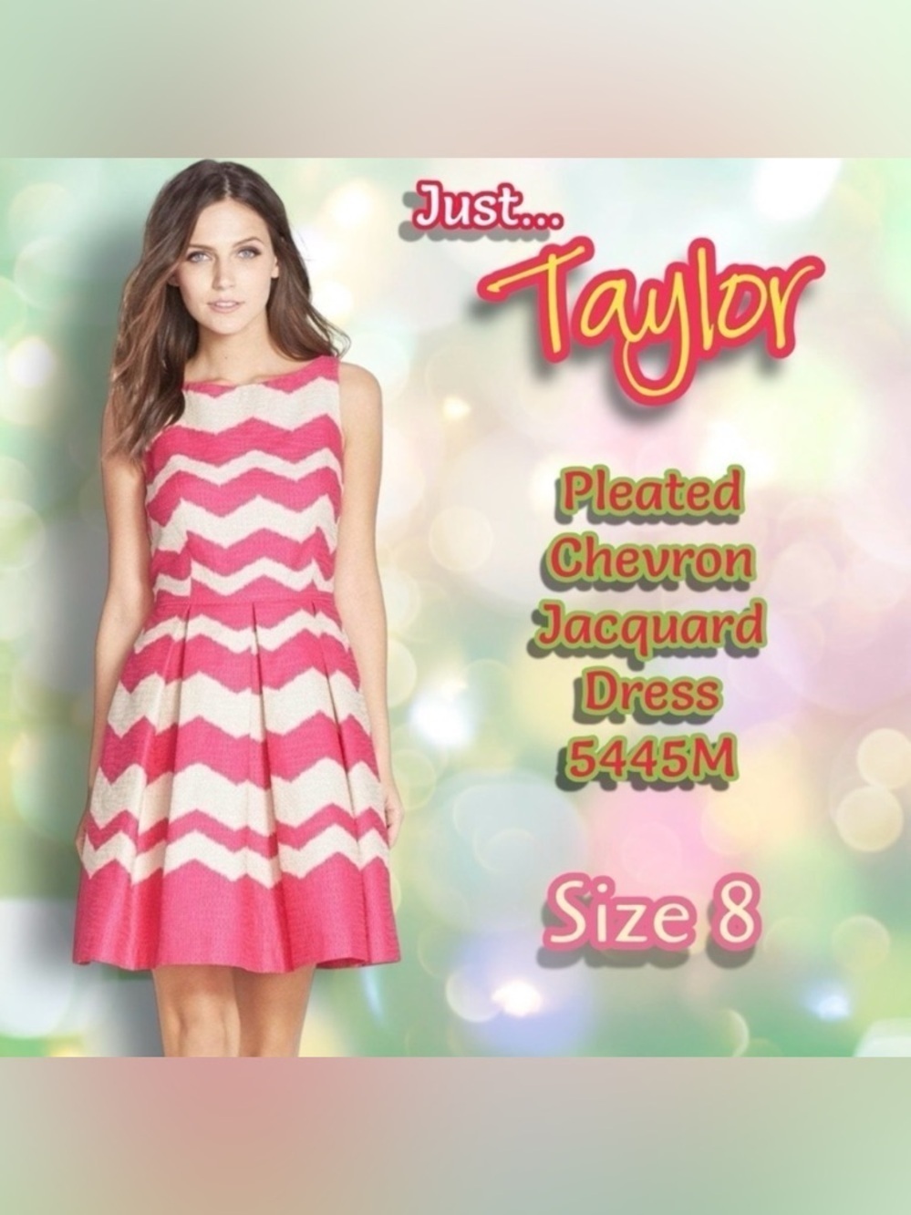 Taylor - Pleated Chevron Jacquard Dress 5445M Pink Tan Size 8